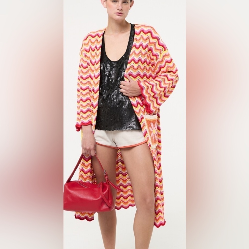 ME369 NEW Kimberley Sunshine Crochet Knit long open Cardigan coat size XS/S - Picture 3 of 16